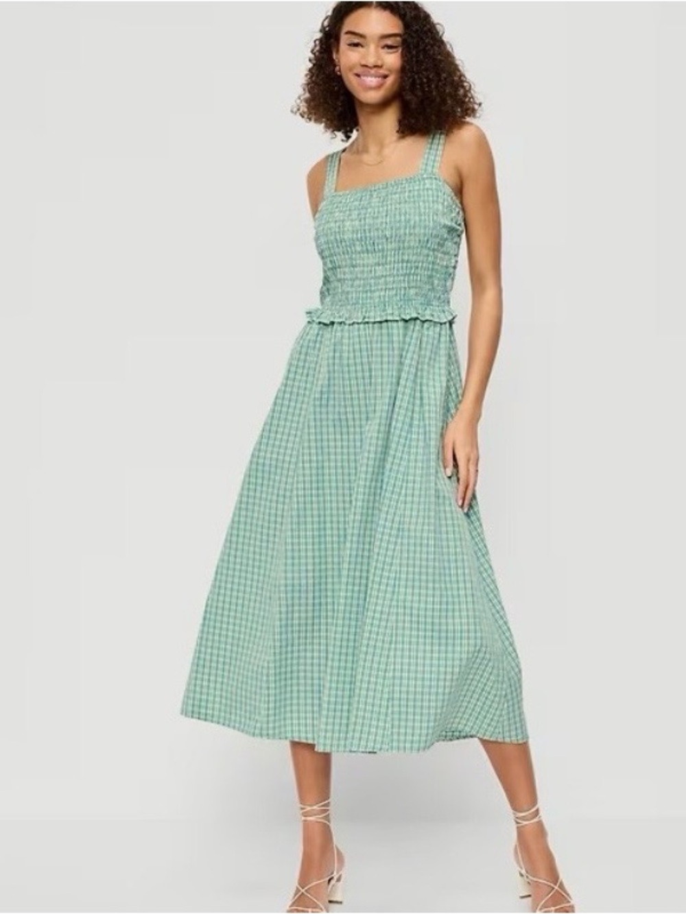 Old Navy Green Gingham Smocked Midi Dress NWT